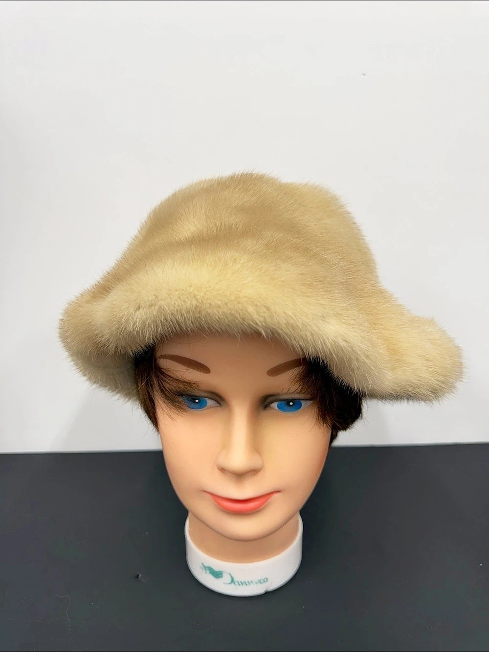 Vintage Blonde Mink Fur Hat 22” Women’s Size 7 Genuine Fur Wide Brim